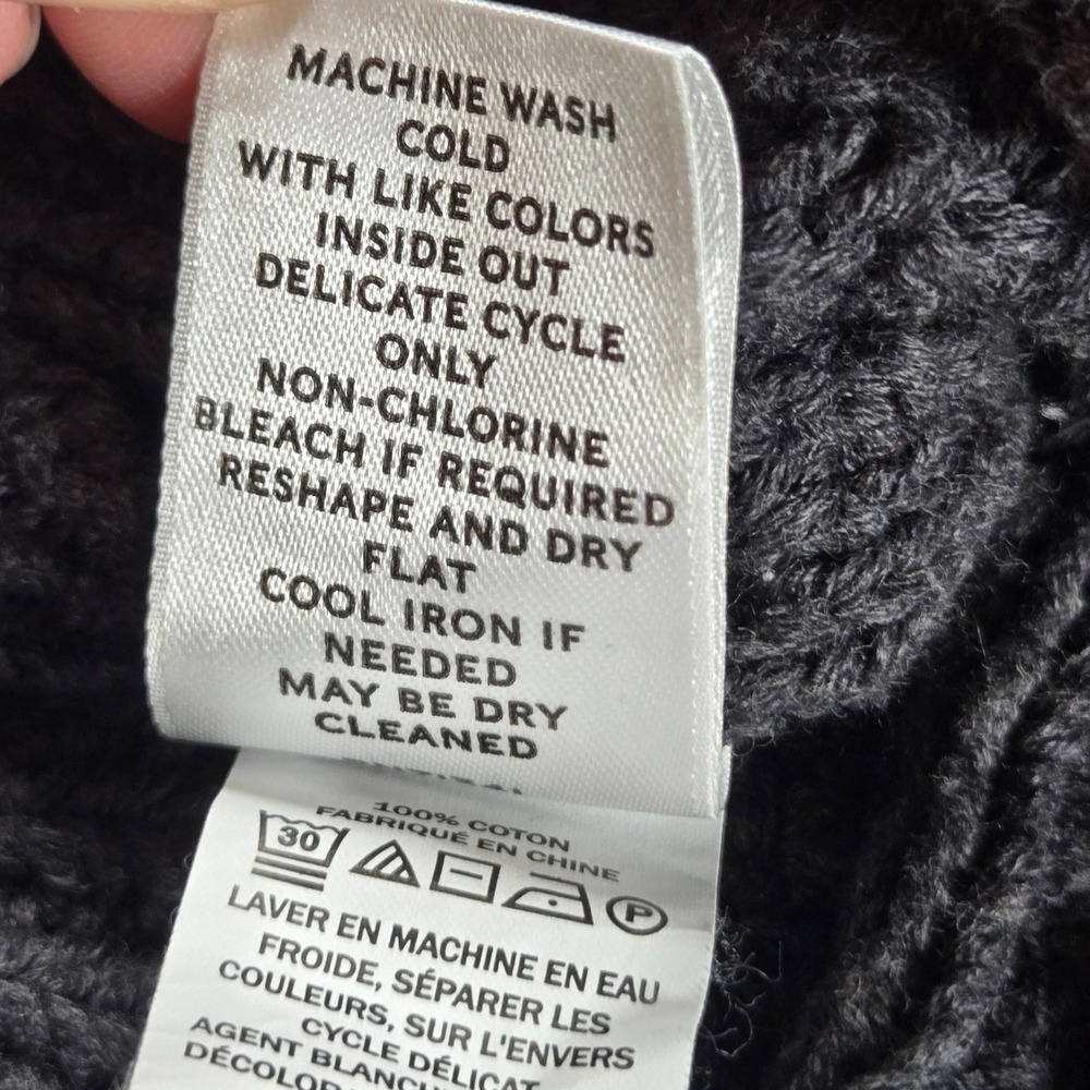 LL Bean Signature Women Gray Cotton Cable Knit Mock Neck Cardigan Sweater M - Picture 5 of 8